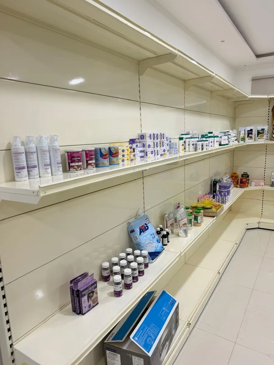 Shelves of maternity and baby-care products in the pharmacy